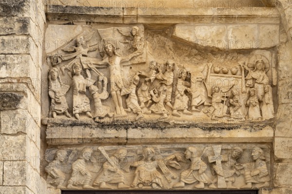Relief above the portal to the Tomba di Rotari or San Giovanni Battista in Tomba in Monte Sant'Angelo, Gargano, Apulia, Italy