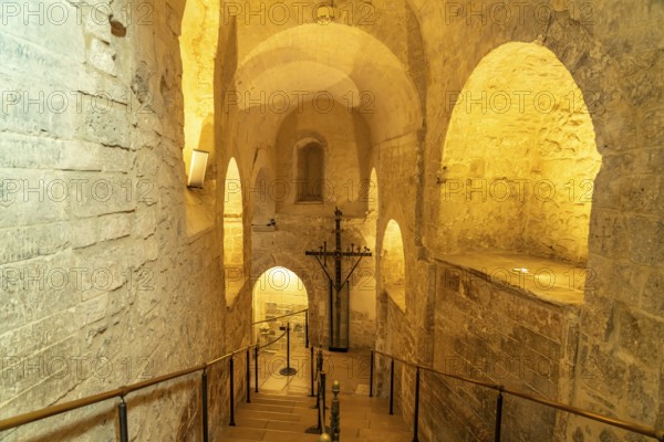 Stairs to the Roman Catholic pilgrimage church of San Michele Arcangelo, UNESCO World Heritage Site in Monte Sant'Angelo, Gargano, Apulia, Italy
