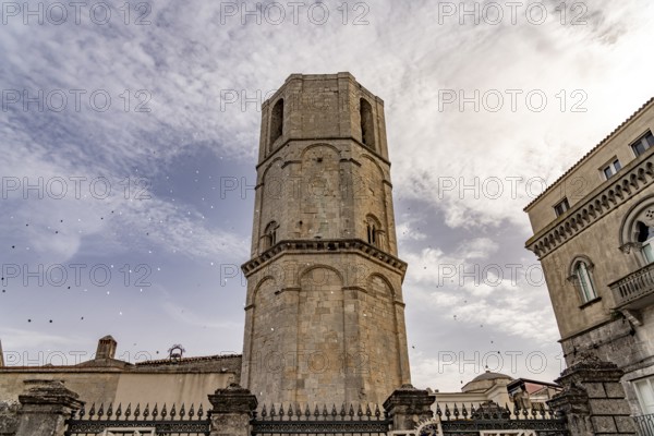 Bell tower of the Roman Catholic pilgrimage church of San Michele Arcangelo, UNESCO World Heritage Site in Monte Sant'Angelo, Gargano, Apulia, Italy
