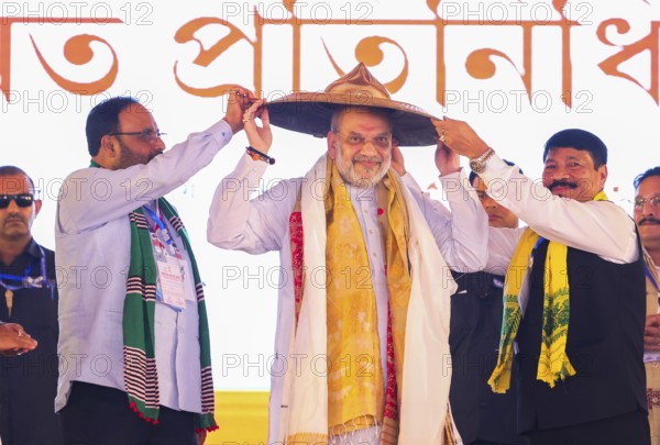 Union Home Minister Amit Shah addresses the newly elected National Democratic Alliance's (NDA) village councils at the 'Panchayat Sanmilan' in Guwahati, india on August 29, 2025