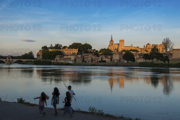 Palace of the Popes, Palais des Papes, sunset, Avignon, Provence, France