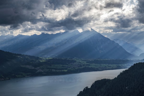 Bernese Oberland mountain peaks Niesen and Lake Thun, Reichenbach im Kandertal, Switzerland