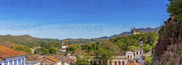 Panorama of the historic city of Ouro Preto among the mountains of the state of Minas Gerais, Ouro Preto, Minas Gerais, Brazil