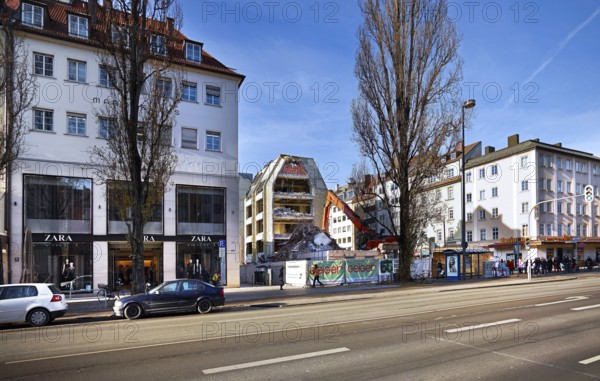 Demolition of a house in Leopoldstraße, Munich, Bavaria, Germany