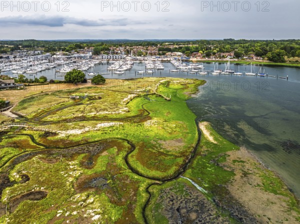 River Hamble and Swanwick Marina from drone, Swanwick, Southampton, Hampshire, England, United Kingdom