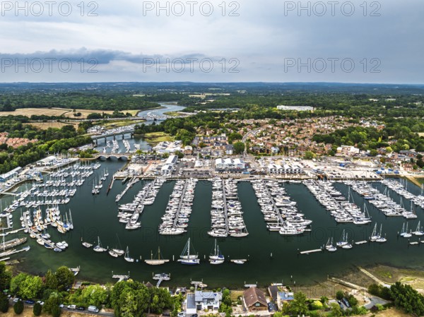 River Hamble and Swanwick Marina from drone, Swanwick, Southampton, Hampshire, England, United Kingdom