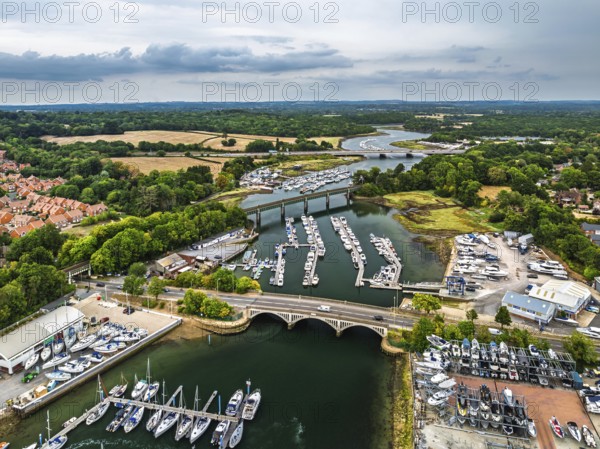 River Hamble and Swanwick Marina from drone, Swanwick, Southampton, Hampshire, England, United Kingdom