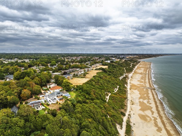 Highcliffe Beach from drone, Highcliffe, Dorset, England, United Kingdom