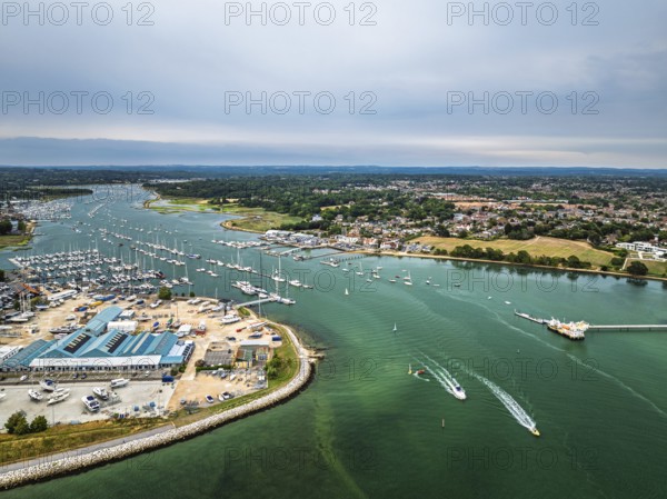 Hamble Point Marina over River Hamble from drone, Hamble-le-Rice, Warsash, Southampton Water, Hampshire, England, United Kingdom