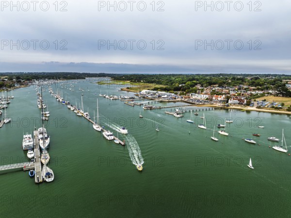 Hamble Point Marina over River Hamble from drone, Hamble-le-Rice, Warsash, Southampton Water, Hampshire, England, United Kingdom