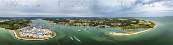 Panorama of Hamble Point Marina over River Hamble from drone, Hamble-le-Rice, Warsash, Southampton Water, Hampshire, England, United Kingdom