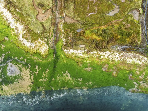 Top Down over River Hamble Mud at low tide from drone, Swanwick, Southampton, Hampshire, England, United Kingdom