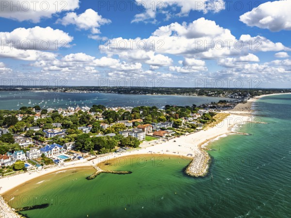 Sandbanks Beach from drone, Poole, Dorset, England, United Kingdom