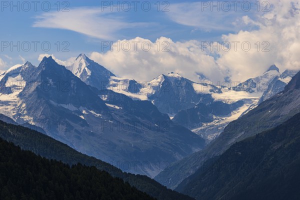 Historic village centre and Sainte Barbe church, Chandolin, Val d'Anniviers, Valais Alps, Canton Valais, Switzerland