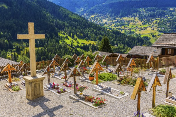 Communal cemetery of Ayer, Val d'Anniviers, Valais Alps, Canton Valais, Switzerland