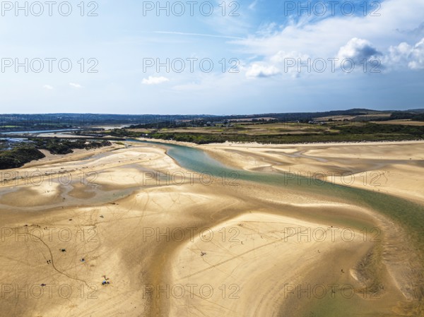 Hayle Beach and Hayle Estuary from drone, St Ives Bay, Cornwall, England, United Kingdom