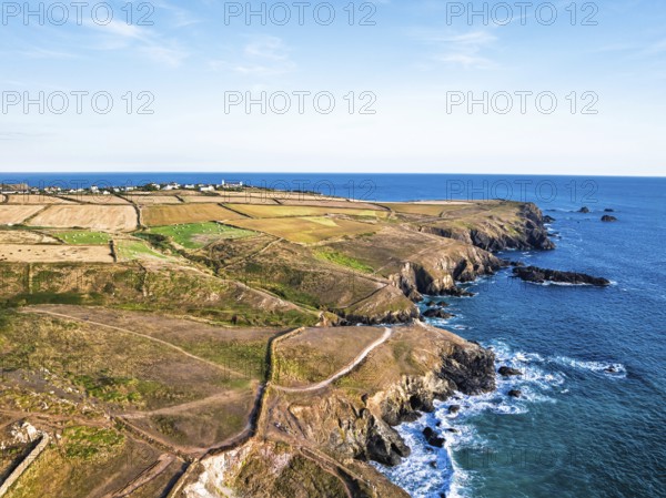 Lizard Peninsula cliffs from a drone, South West Coast Path, Lizard, Cornwall, England, United Kingdom