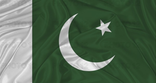 Flag of Pakistan with cloth texture. Close up of Pakistan flag waving