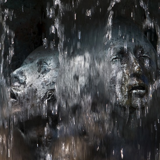 Fountain of Knowledge by Heinrich Jobst, close-up in the large spa gardens of Bad Nauheim, Hesse, Germany
