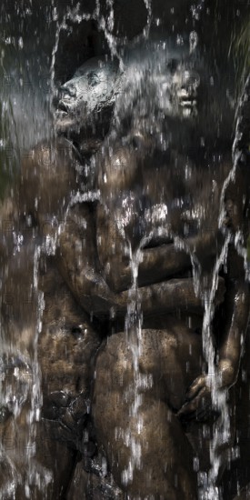 Fountain of Knowledge by Heinrich Jobst, close-up in the large spa gardens of Bad Nauheim, Hesse, Germany