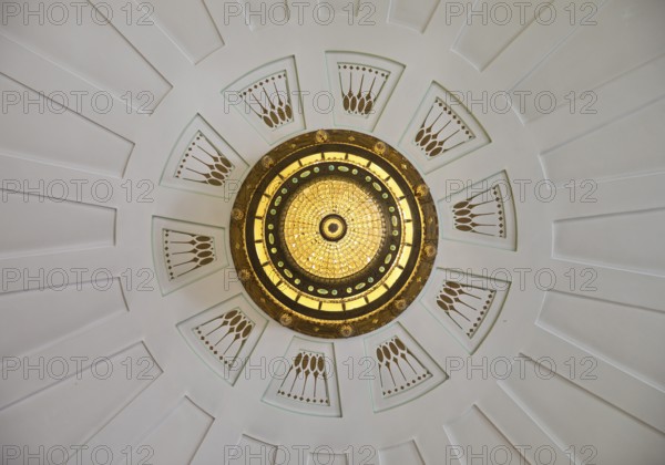 Waiting room in bathhouse 3 with a view of the ceiling to the chandelier, Art Nouveau, Art Nouveau Forum, Sprudelhof, Bad Nauheim, Hesse, Germany