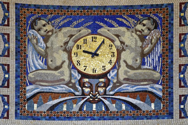 Waiting room in bathhouse 3 with mosaics from the Royal Bavarian Court Mosaic and Art Institute, Art Nouveau, Art Nouveau Forum, Sprudelhof, Bad Nauheim, Hesse, Germany