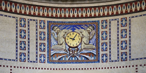Waiting room in bathhouse 3 with mosaics from the Royal Bavarian Court Mosaic and Art Institute, Art Nouveau, Art Nouveau Forum, Sprudelhof, Bad Nauheim, Hesse, Germany