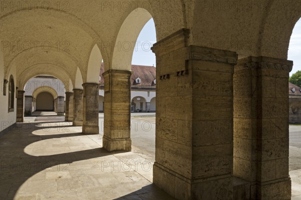 Arcade in the Sprudelhof, a spa complex built between 1905 and 1911 in Art Nouveau style, Bad Nauheim, Hesse, Germany