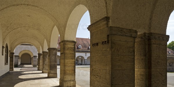 Arcade in the Sprudelhof, a spa complex built between 1905 and 1911 in Art Nouveau style, Bad Nauheim, Hesse, Germany