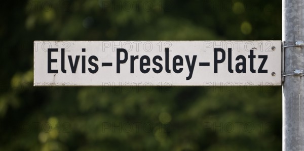 Street sign Elvis-Presley-Platz, Elvis Presley lived in Bad Nauheim, Hesse, Germany during his military service from 1958 to 1960