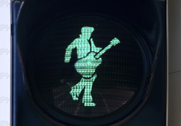 Elvis traffic light, pedestrian traffic light with Elvis green phase, Elvis Presley lived in Bad Nauheim, Hesse, Germany during his military service from 1958 to 1960
