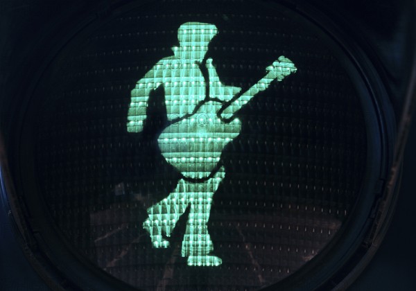 Elvis traffic light, pedestrian traffic light with Elvis green phase, Elvis Presley lived in Bad Nauheim, Hesse, Germany during his military service from 1958 to 1960