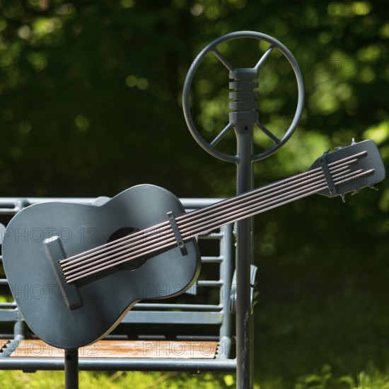 Elvis bench with guitar and microphone, Elvis Presley lived in Bad Nauheim, Hesse, Germany during his military service from 1958 to 1960