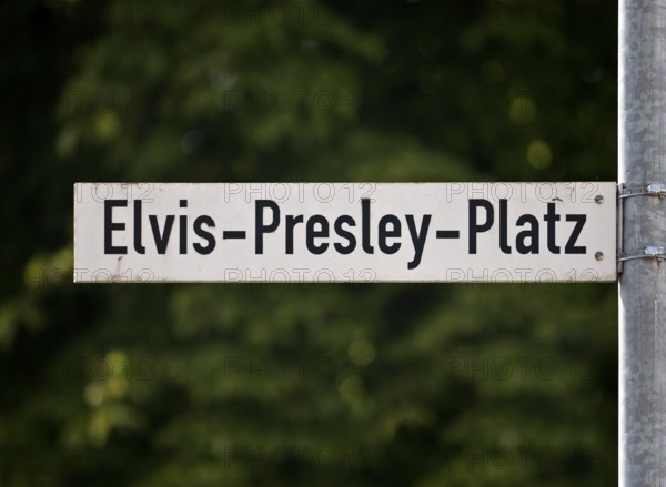 Street sign Elvis-Presley-Platz, Elvis Presley lived in Bad Nauheim, Hesse, Germany during his military service from 1958 to 1960