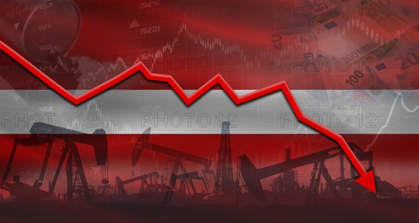 Fall oil price with flag of Latvia on economic chart, Petrol crisis with Latvia flag on financial graph