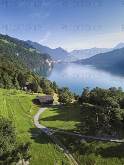 Rütli meadow, Grütli Museum and the Rütli House, fountains and the myths behind, Lake Lucerne, Rütli, Canton, Uri, Switzerland