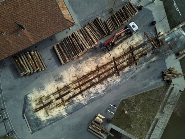 Mobile sawing station for cutting tree trunks, Flösserei 2025, Unterägeri, Canton, Zug, Switzerland