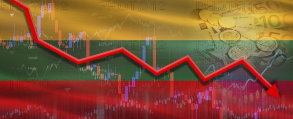 Lithuania financial crisis on economic graph. Financial fall of Lithuania on economy market
