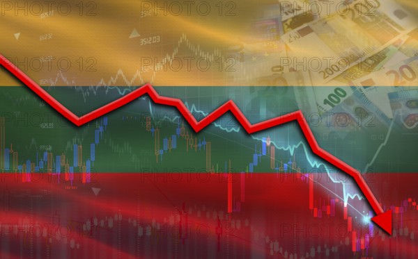 Lithuania financial fall on economy market. Lithuania financial crisis on economic graph