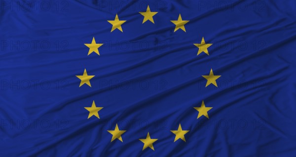 Close up of European Union flag waving. Flag of European Union with cloth texture