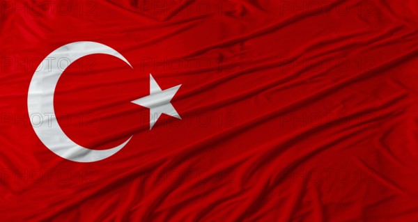 Close up of Turkey flag waving. Flag of Turkey with cloth texture