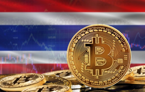 Investors in cryptocurrency and Blockchain Technology in Thailand, Concept. Bitcoin with Thailand flag in the background