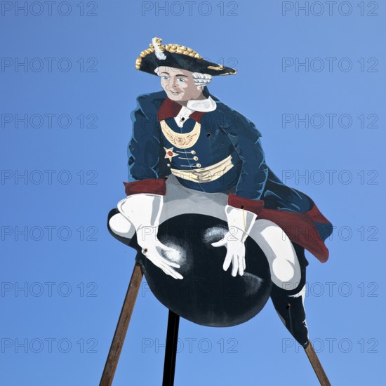 The ride on Münchhausen's cannonball, depicted in the Münchhausen town of Bodenwerder, Weserbergland, Lower Saxony, Germany