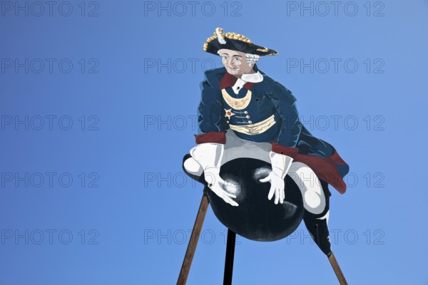 The ride on Münchhausen's cannonball, depicted in the Münchhausen town of Bodenwerder, Weserbergland, Lower Saxony, Germany