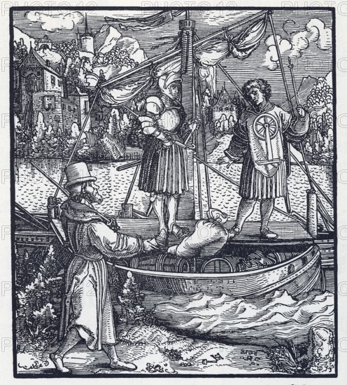 Page from Theuerdank, zentral Kaiser Maximilian, first edition of 1517, from Könnecke Bilderatlas zur Geschichte der Deutschen Litteratur Marburg, 1887