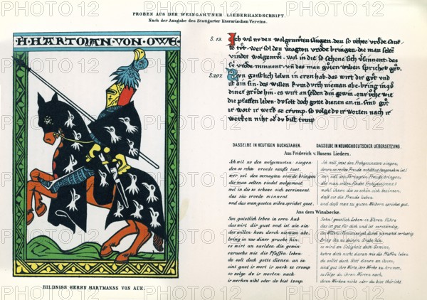 Hartmann von Aue, around 1210 - 1220, Weingartner Liederhandschrift, German literary history, by Robert König, 9th edition from 1881