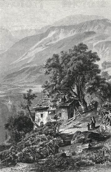Vogelweidhof near Bolzano (Waidbruck), South Tyrol, Italy, home of Walter von der Vogelweide, German literary history, by Robert König, 9th edition from 1881