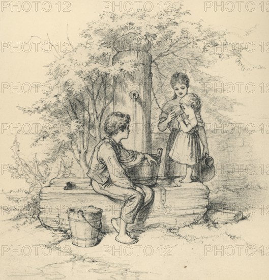 At the fountain, A. Hendschel's sketchbook, collotype published by M. Hendschel, after 1871