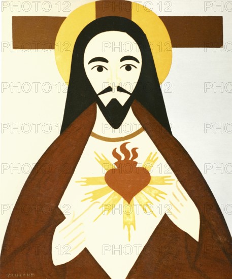 Heart of Jesus, oil painting by Bruno Tausend (1915-1984), around 1970