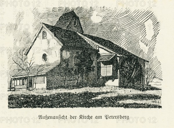 Church from the south-east, reproduction church guide from 1911 Petersberg pilgrimage church, municipality of Flintsbach, Bavarian Inn Valley, Upper Bavaria